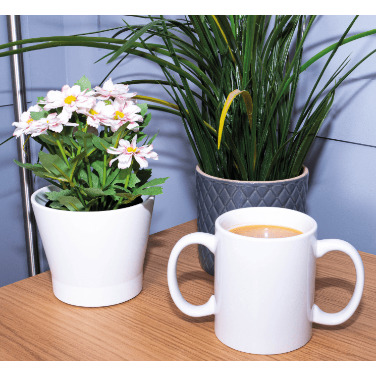 Two Handled Ceramic Mug for those who have a weakened grip or suffer from Parkinsons - Alpha Clinics