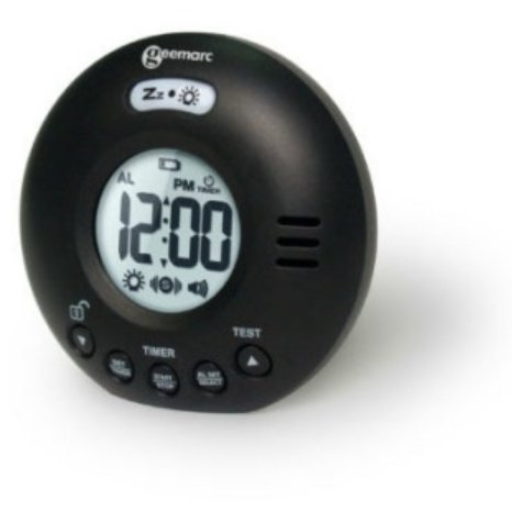 Geemarc Wake 'n' Shake Black Voyager Extra Loud Travel Alarm Clock with Vibration - Alpha Clinics